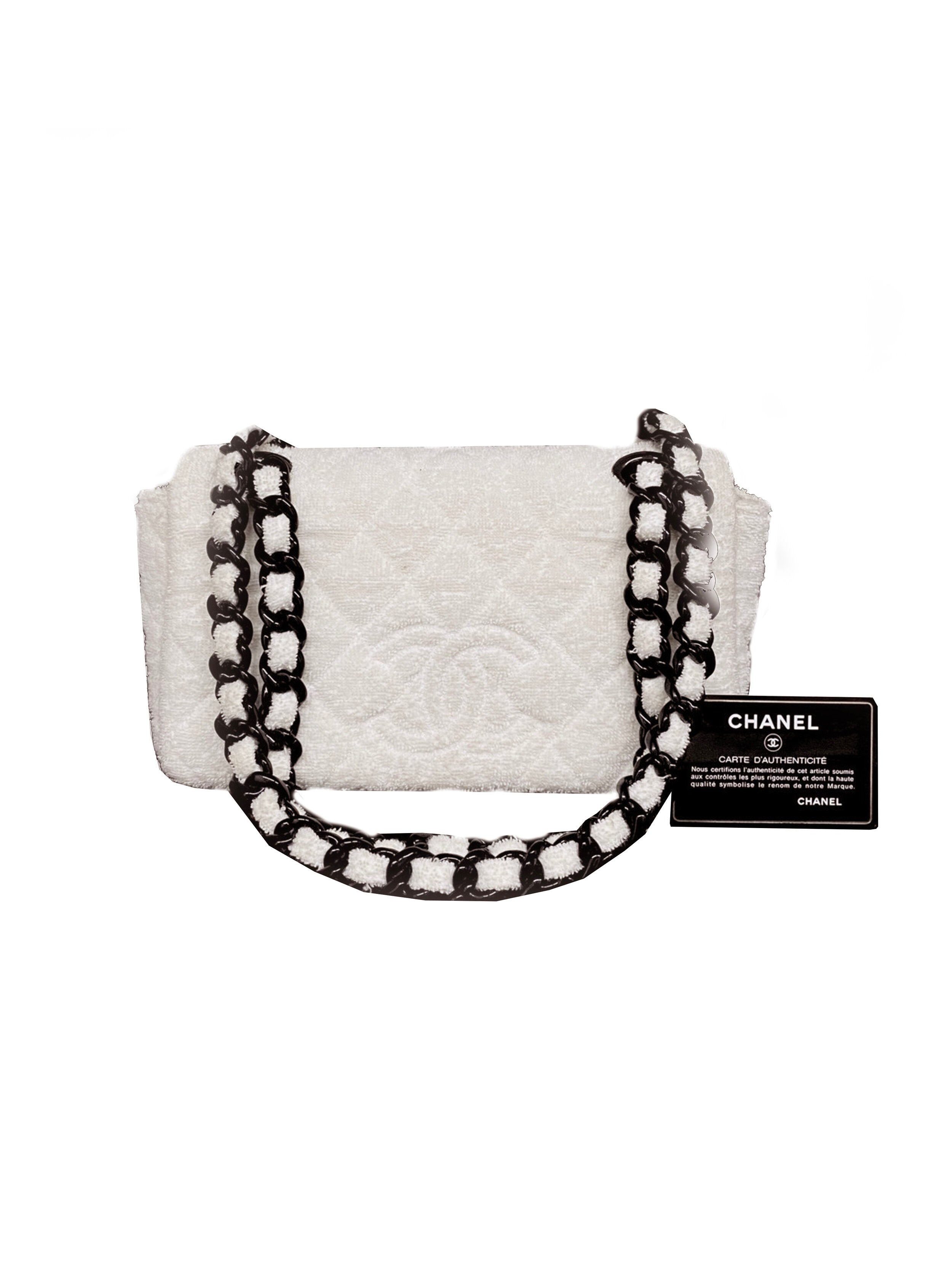 Chanel 2000s Rare White Terrycloth Flap Bag