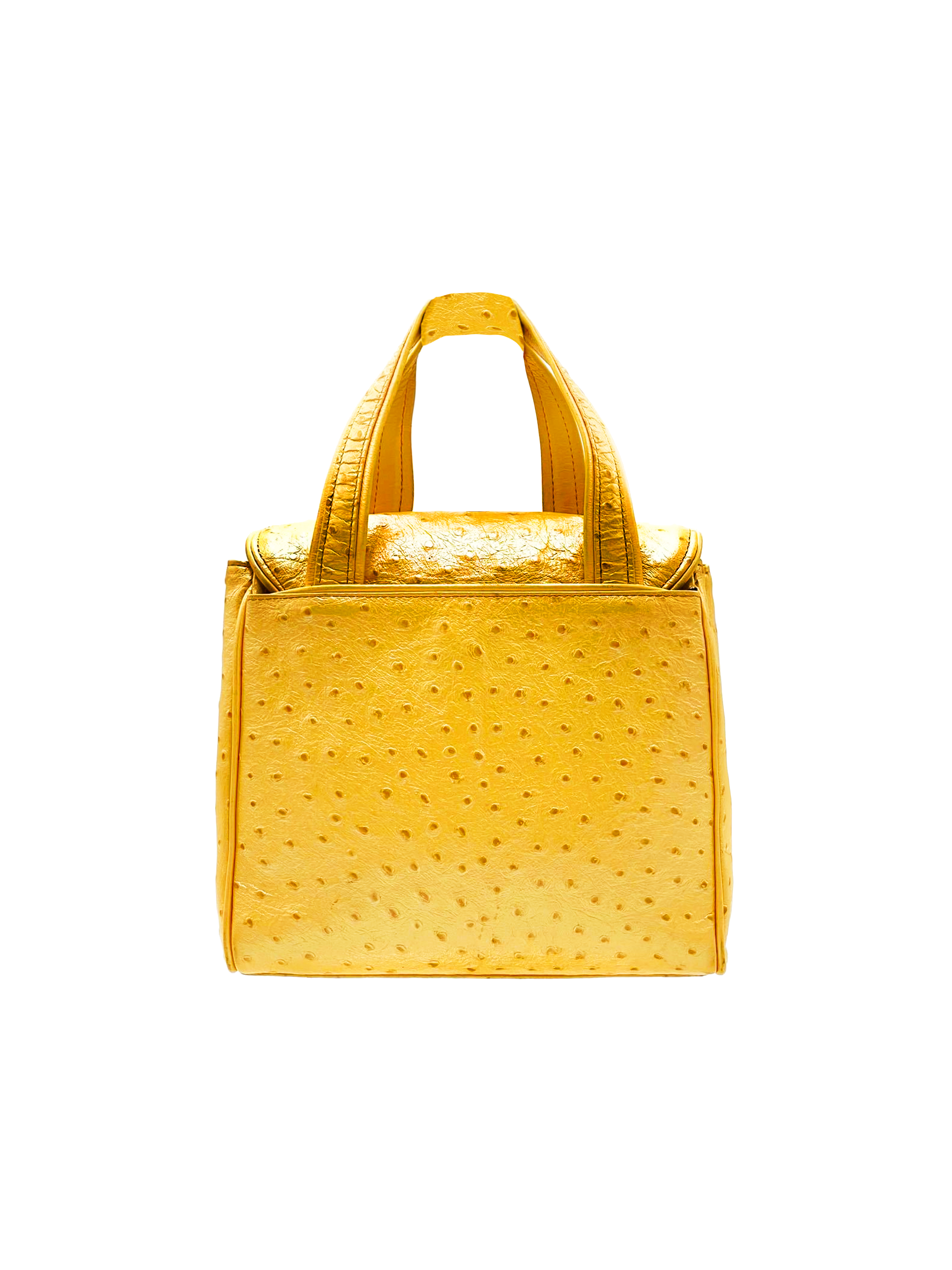 Gianni Versace Gold Ostrich Leather Handbag Lock Metallic Gold Satchel Bag