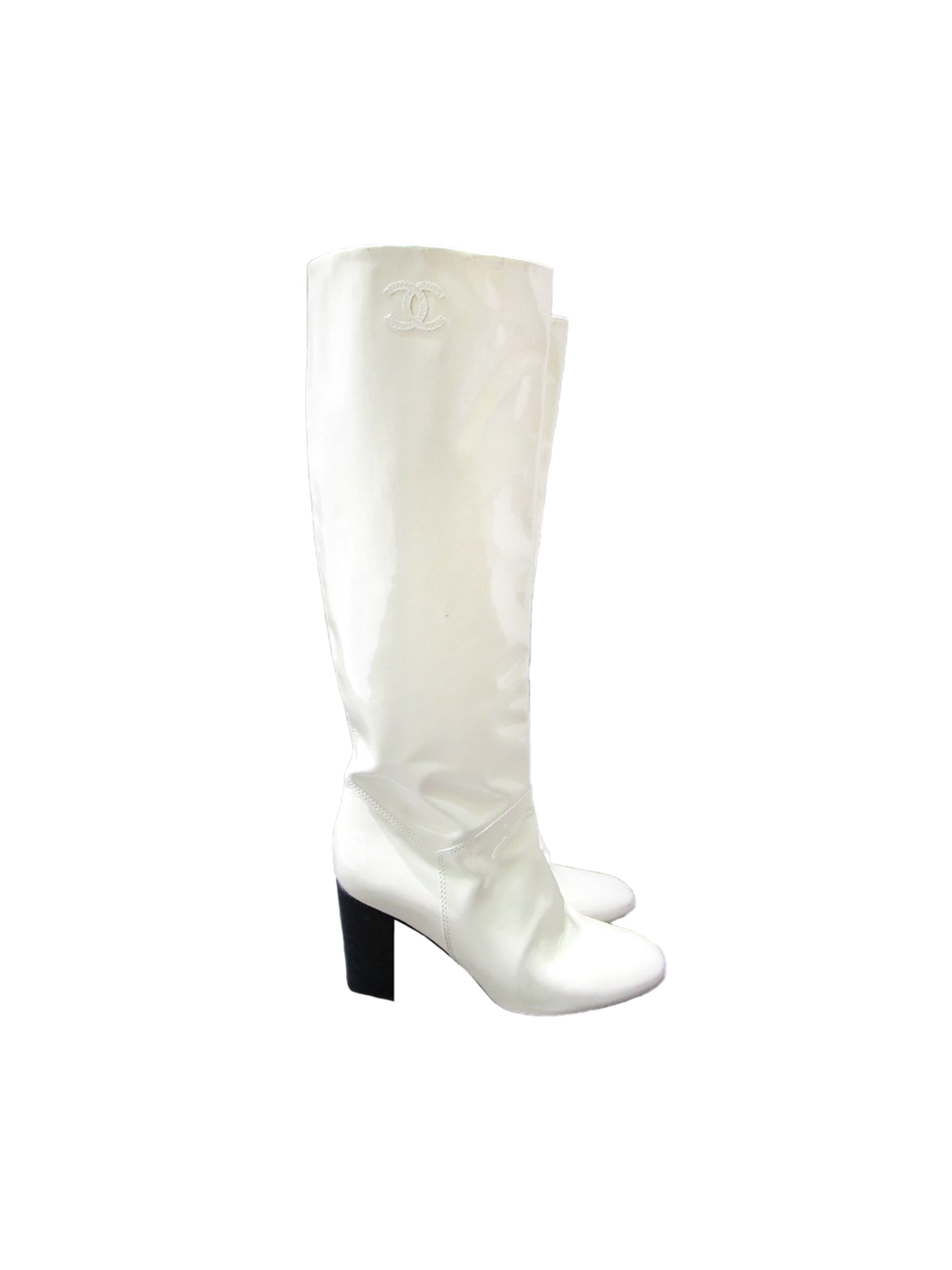 Chanel 2000s Knee-High Vinyl Rare White Boots