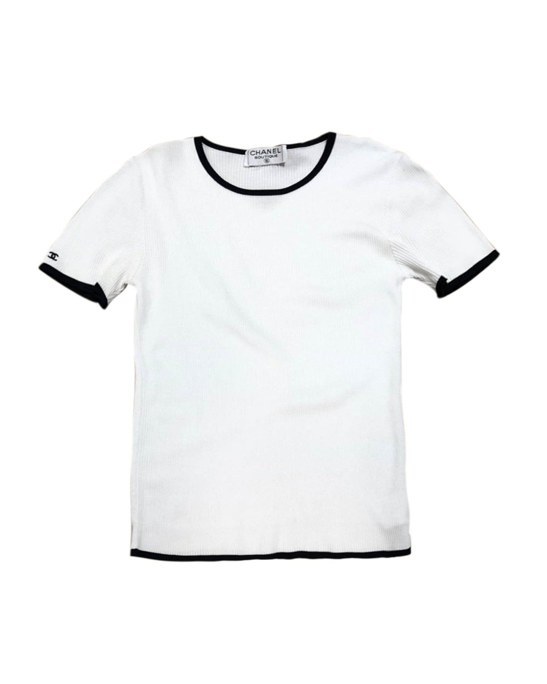 White Chanel Ribbed Knit Top Sleeveless CC Logo - Gem