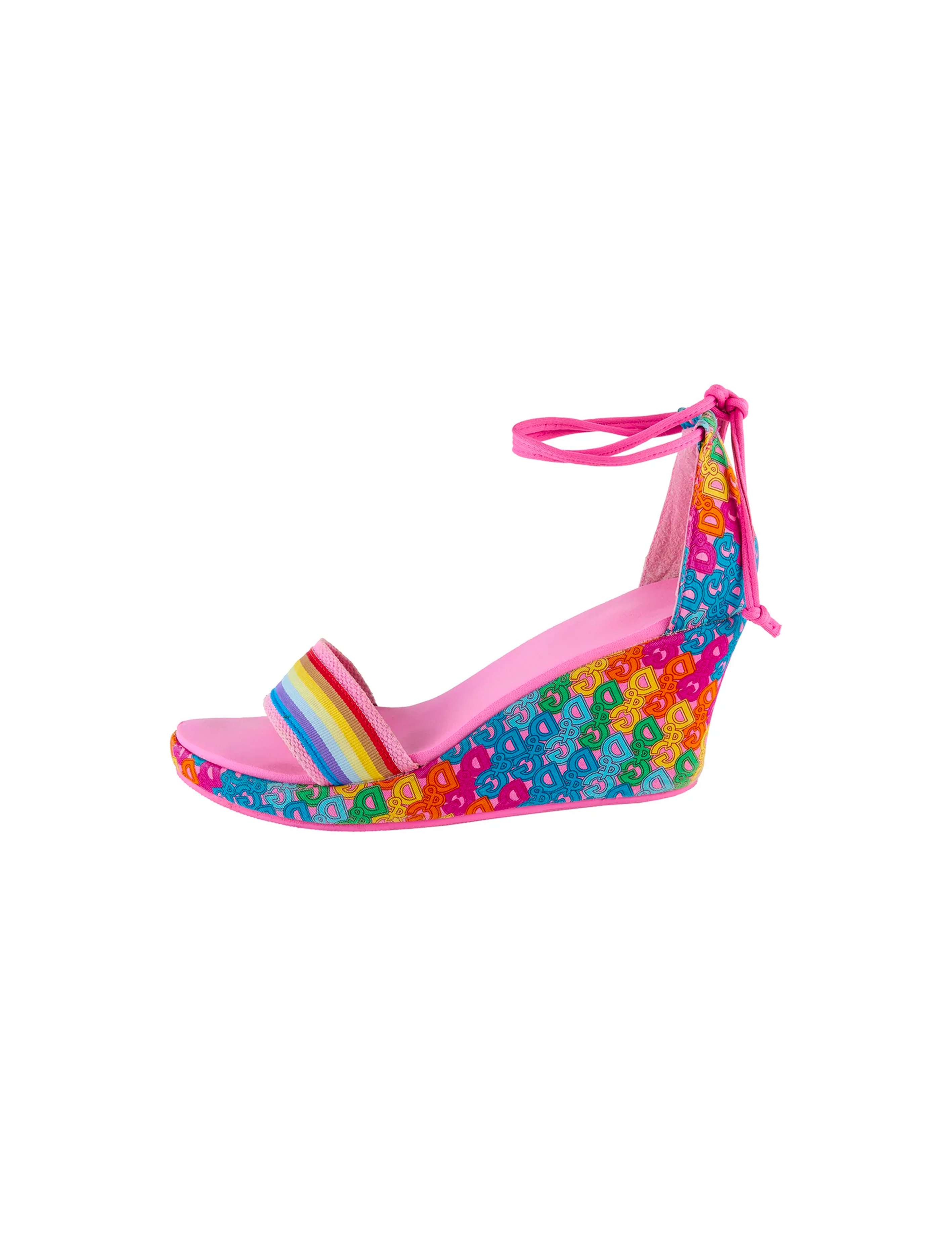 Dolce and Gabbana Early 2000s Rainbow Monogram Wedge Sandals