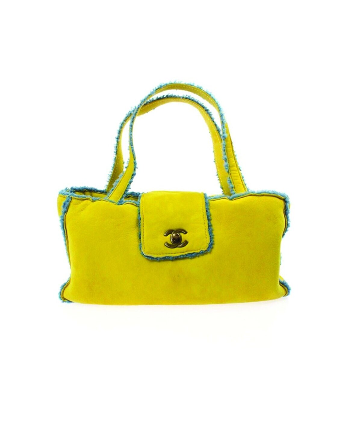 Chanel 2010s Rare Mouton Yellow and Blue Small Tote