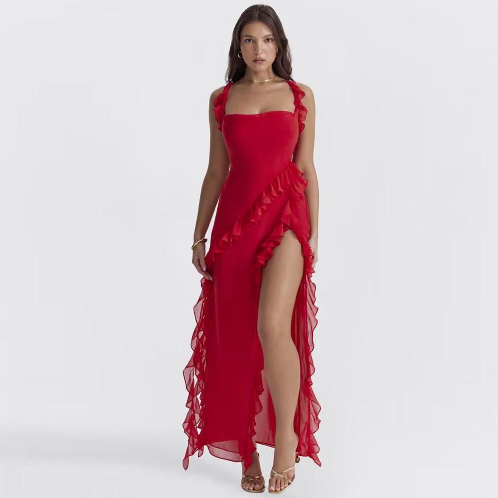 Strappy Side Slit Lace Up Maxi Bodycon Dress HI1413 | Wowdear