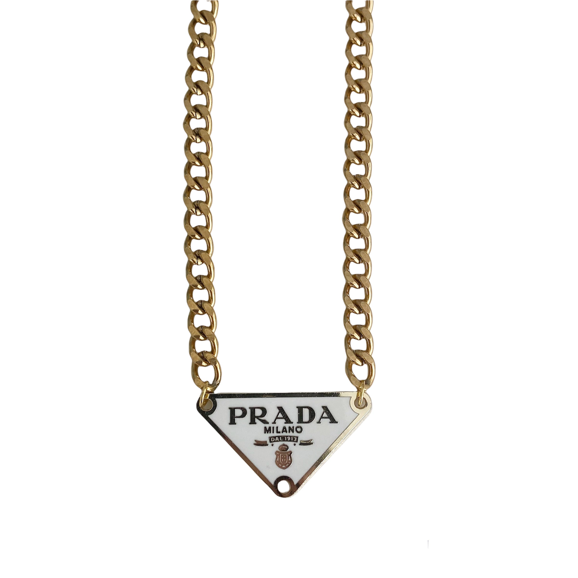 WHITE PRADA TAG NECKLACE – MEL THE COLLECTION