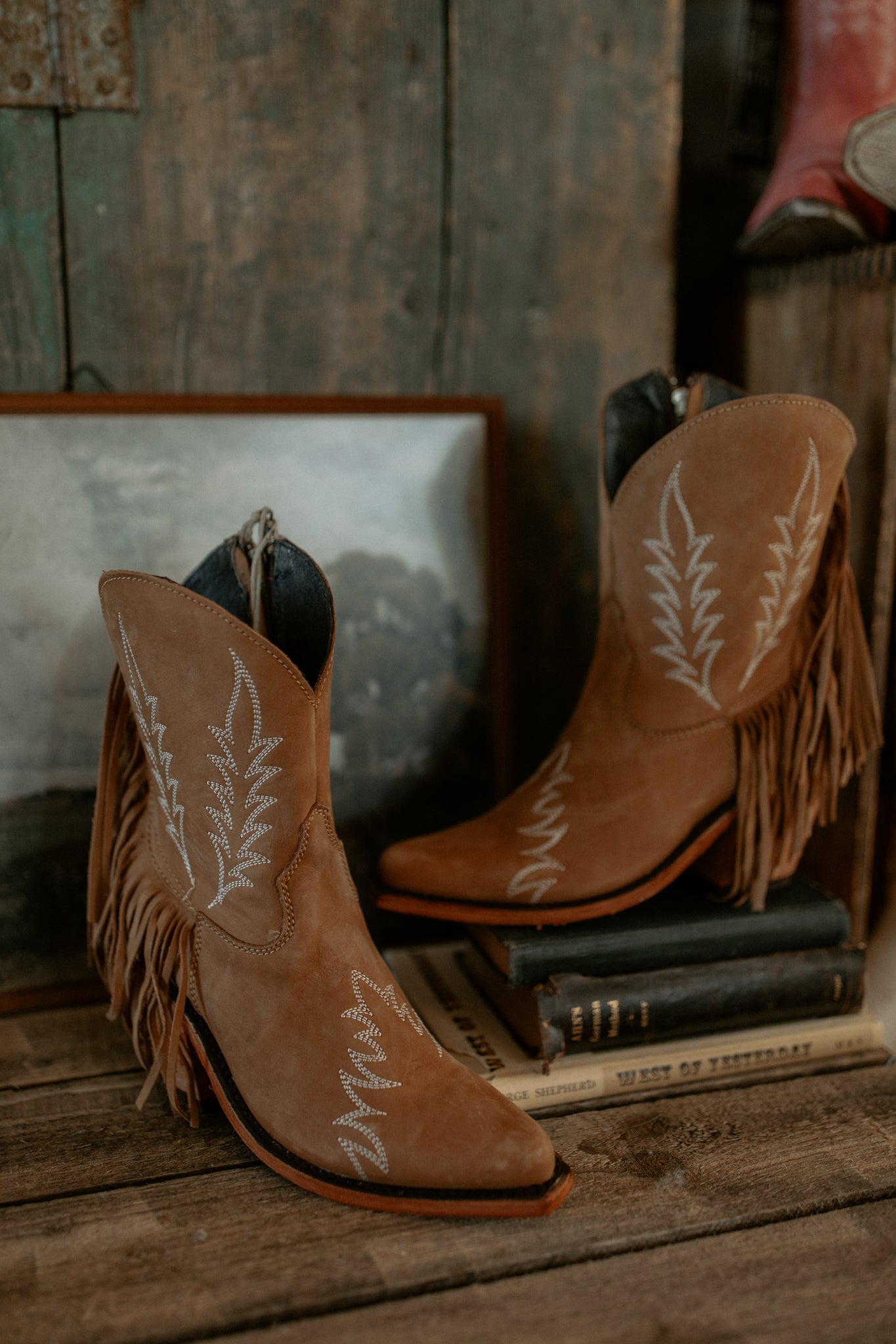 Free People brayden western boots with metal toe detail in red leather