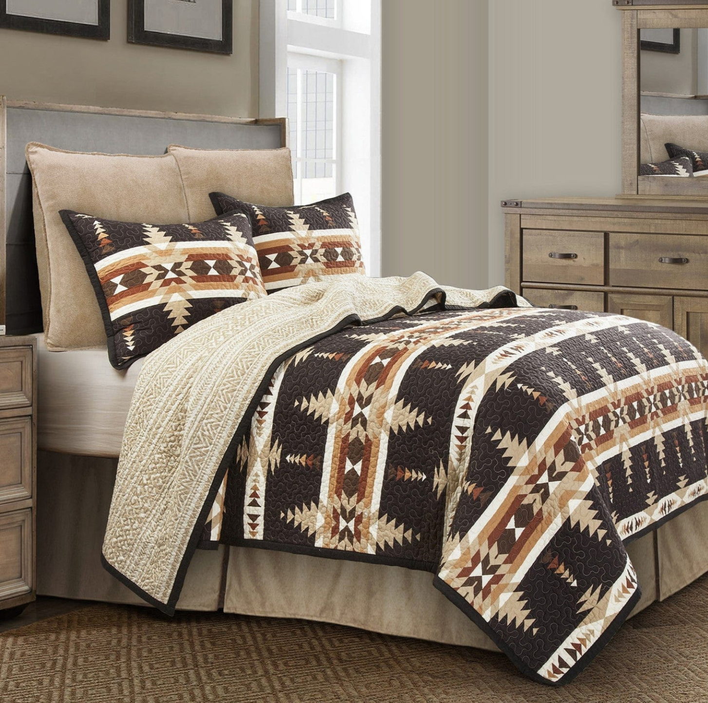 Ranch Life Western Toile Reversible Quilt Set - Cody and Sioux
