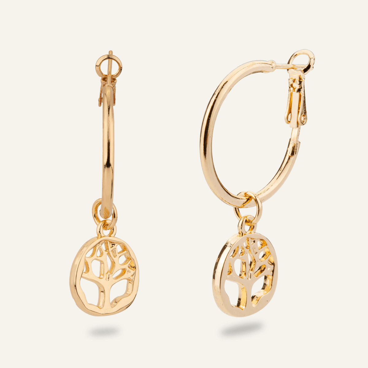 Eternal Tree of Life Double Hoop Earrings In Gold-Tone