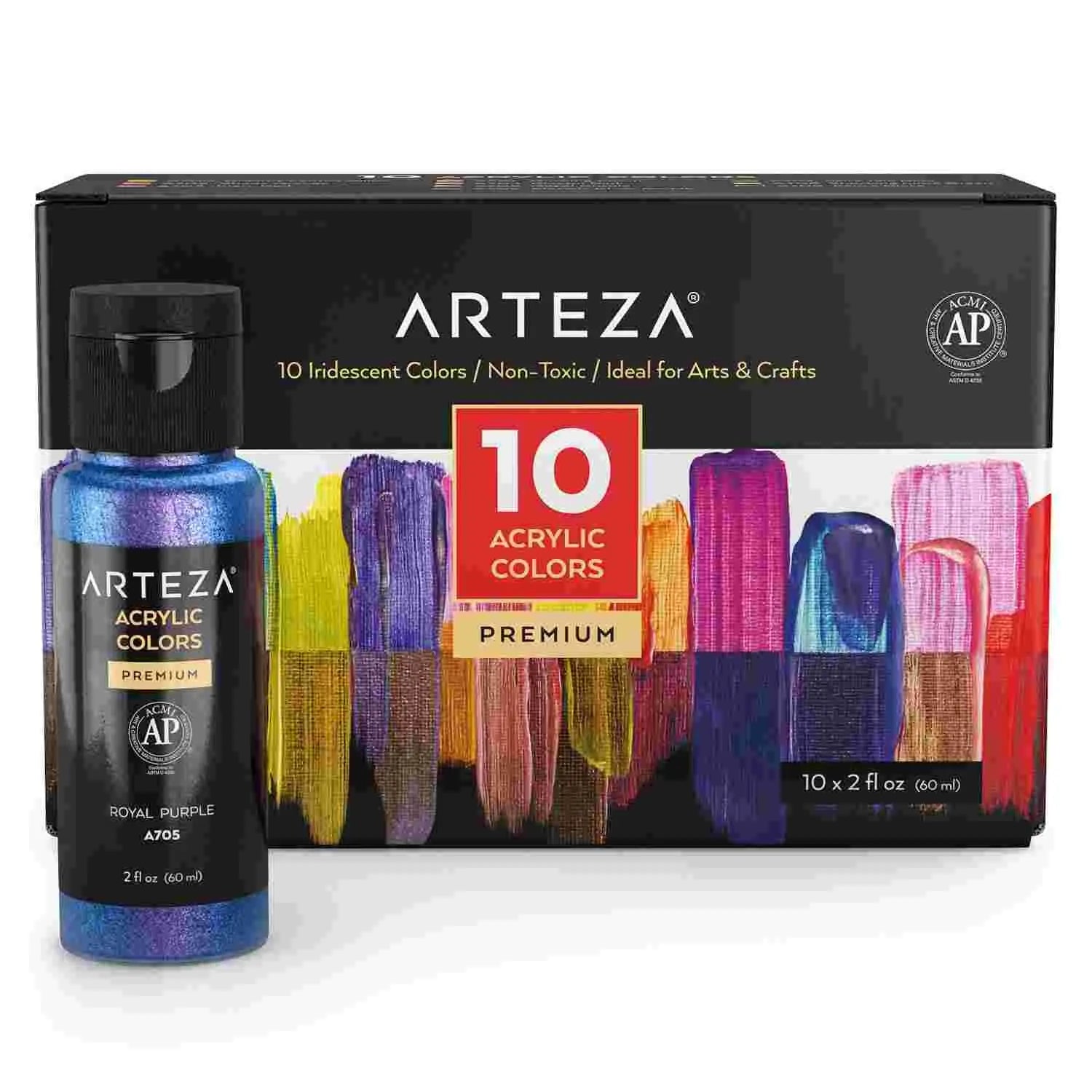 Arteza Metallic Acrylic Paint, Set of 36 Colors/Tubes 22 mL, 0.74 oz. with Box