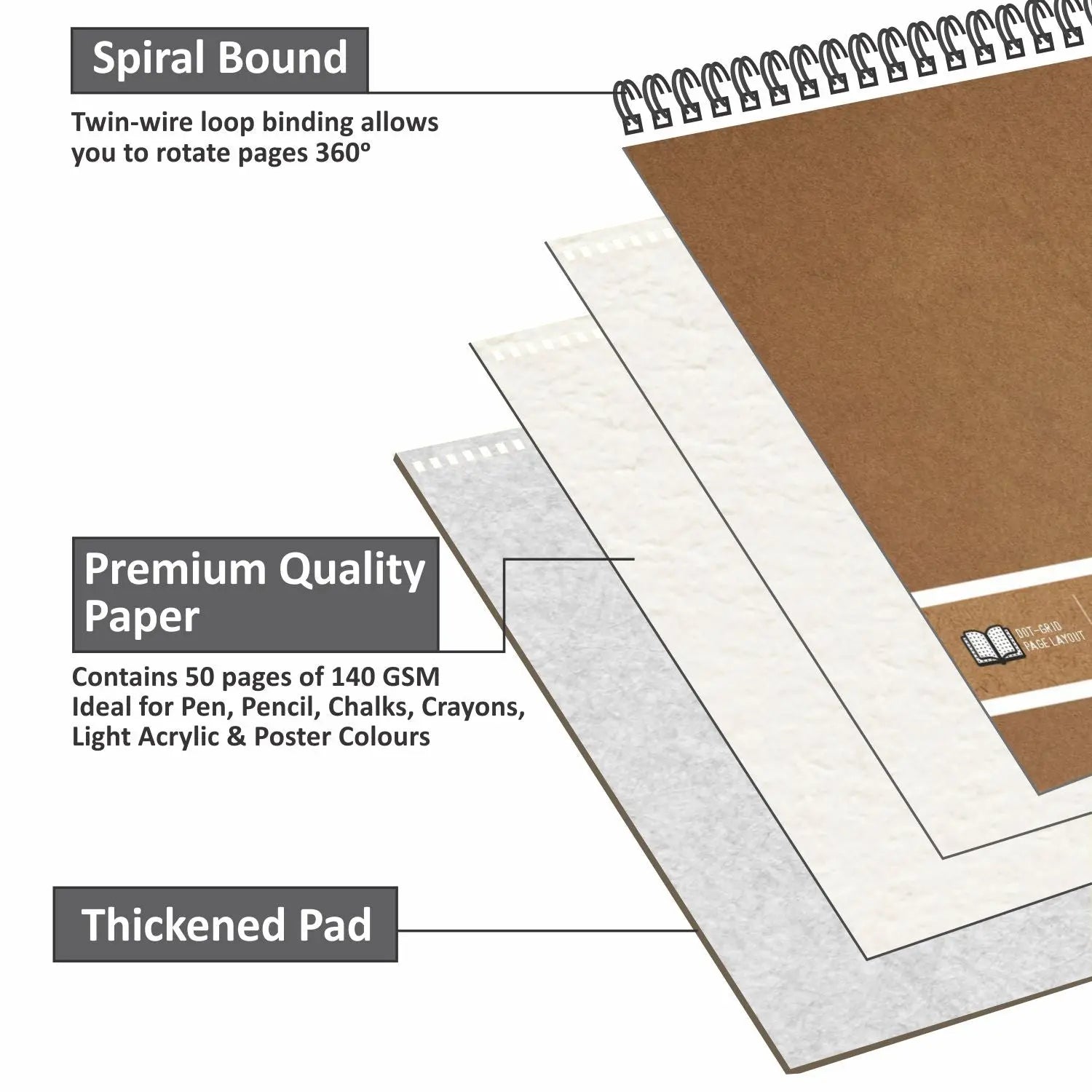 US Art Supply 11 in. x 14 in. Premium Black Heavyweight Paper Spiral Bound  Sketch Pad, 140gsm, 64 Pound, 30 Sheets 