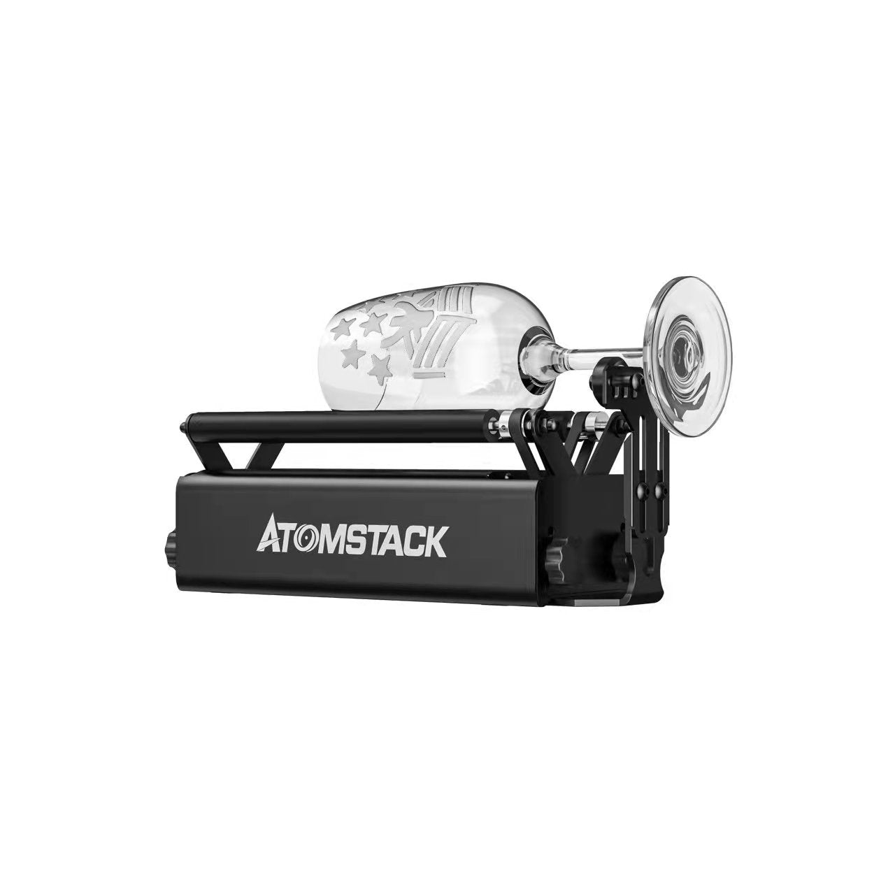 Atomstack R1 Pro Laser Rotary Roller, 4 in 1 Multi-function Chuck Rotary with Risers, 180° Adjustable Chuck with 3 Jaws for Engraving Rings, Spherical