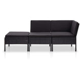 vidaXL 3 Piece Garden Lounge Set with Cushions Poly Rattan Black, 48961