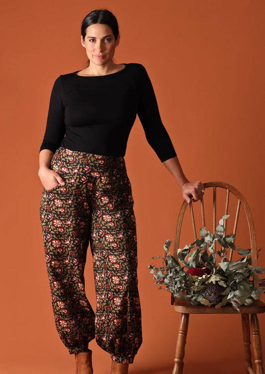 Wide Legged Cotton Pant Black Floral Design  Karma East Australia –  Aisling Enterprises