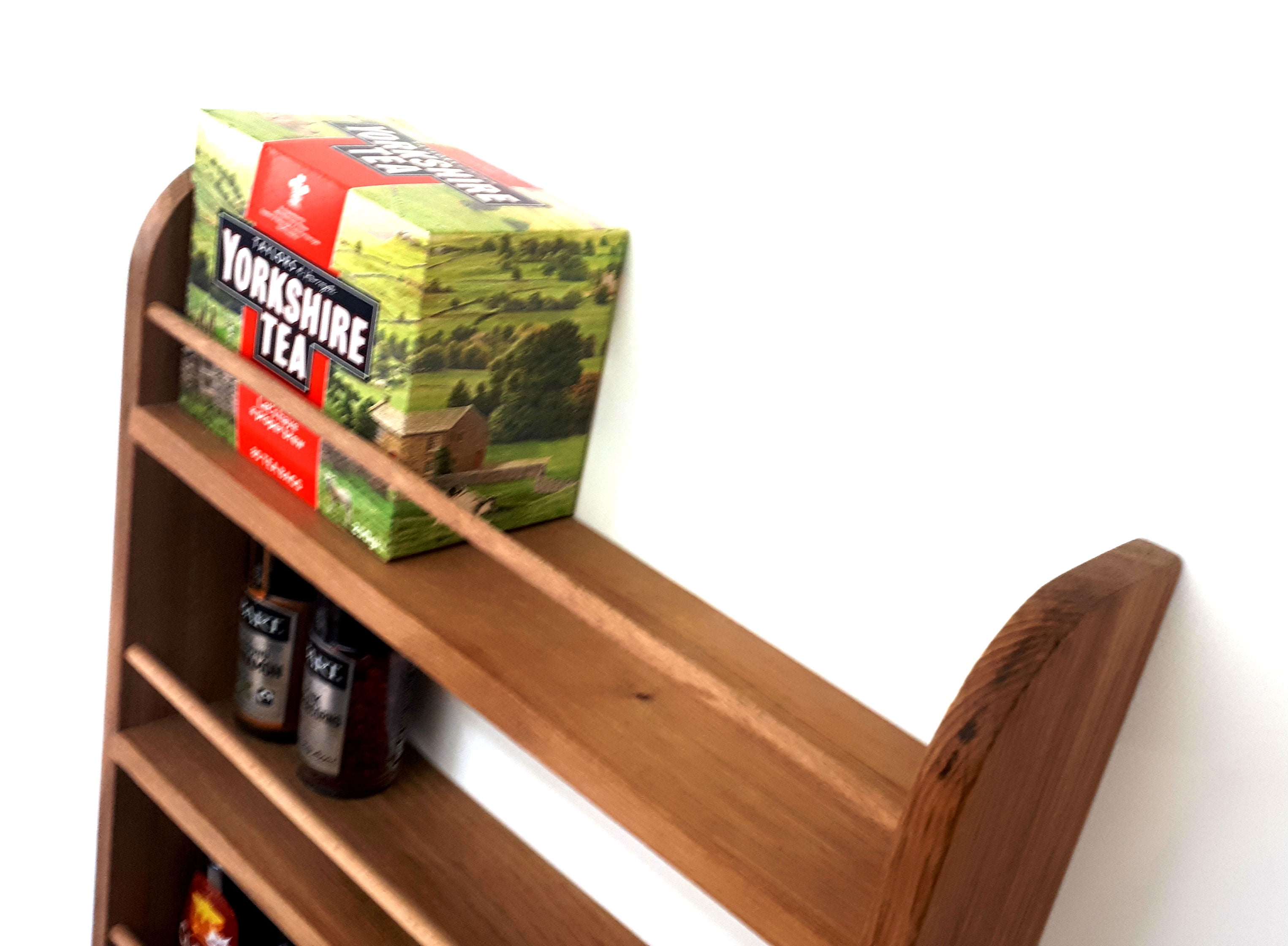 Solid Oak Larder Spice Rack 4 Tall Shelves Wood Pantry Kitchen