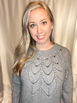Grey Scalloped Knit Sweater