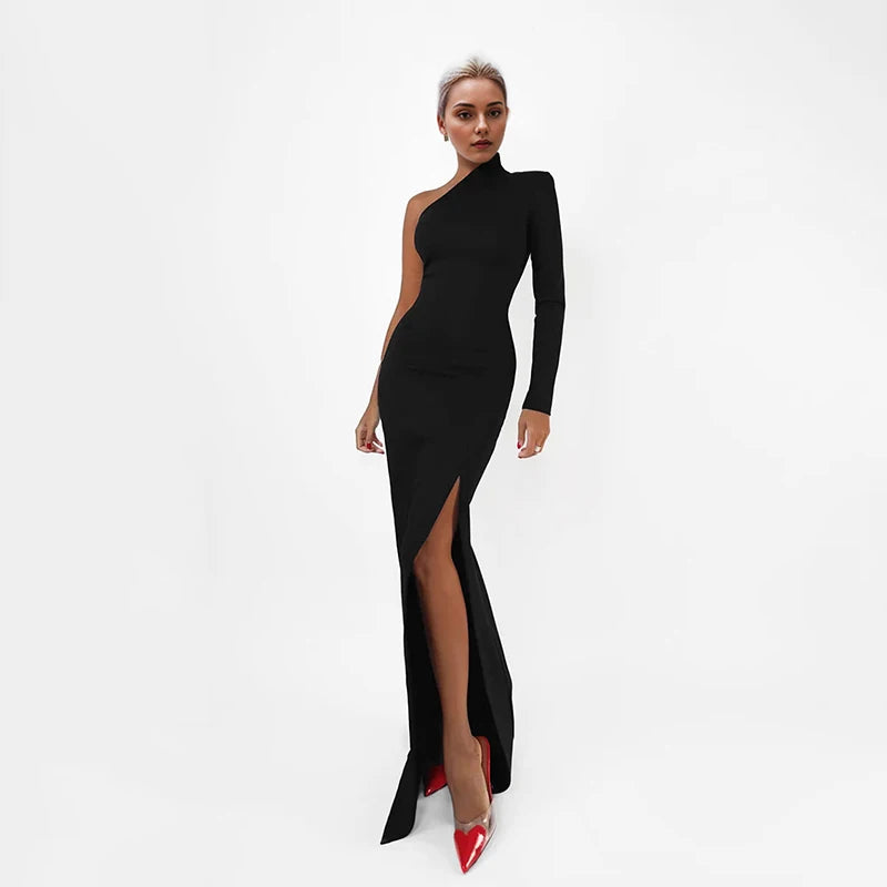 One Shoulder Ruched Split Dress for Women, Sexy Party Elegant Evening Dress