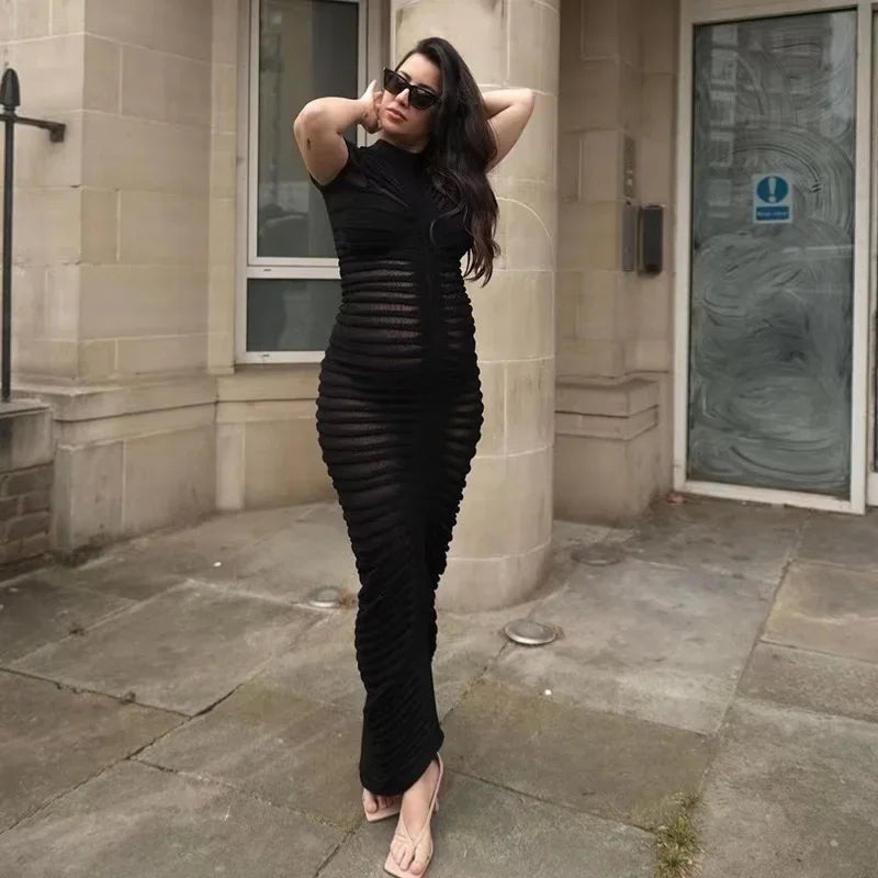 Striped Sleeveless Bodycon Dress: Summer Knit Shorts, See-Through & Elastic - Image 6
