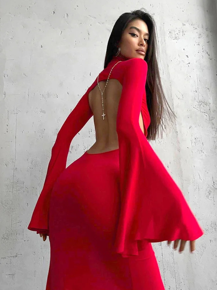 Women's sultry turtleneck maxi dress for holiday parties