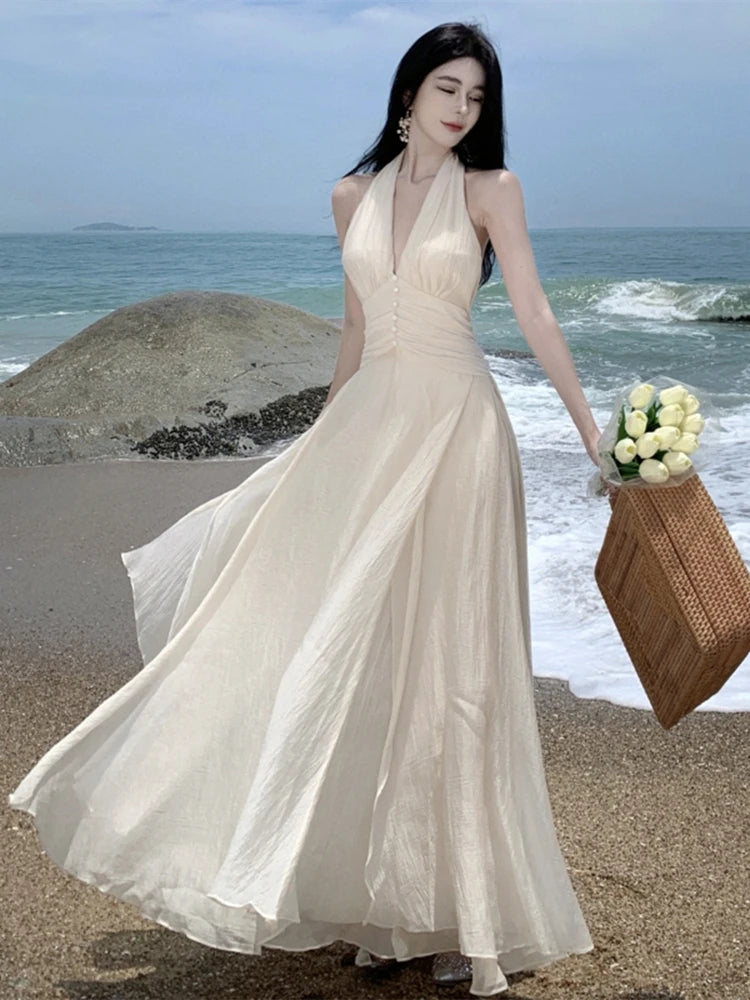 Sleeveless Neck-mounted Long Dresses for Women Elegant Summer Fashion - Image 4