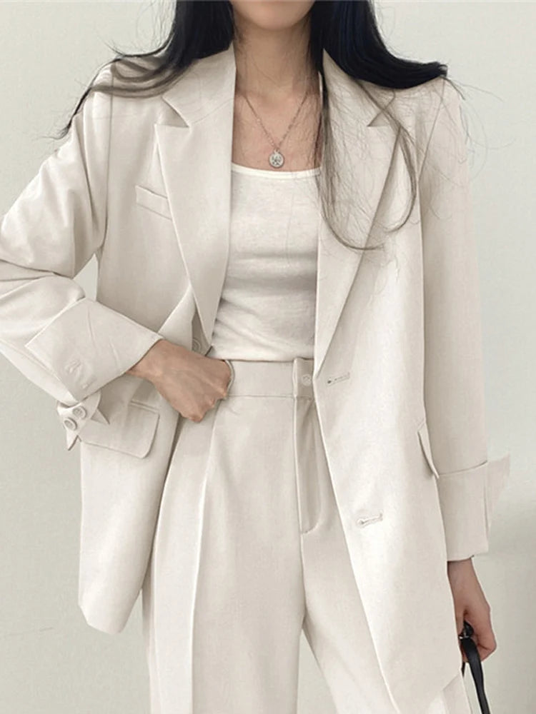Casual Loose Blazer & High Waist Pants Set, Women's Suit