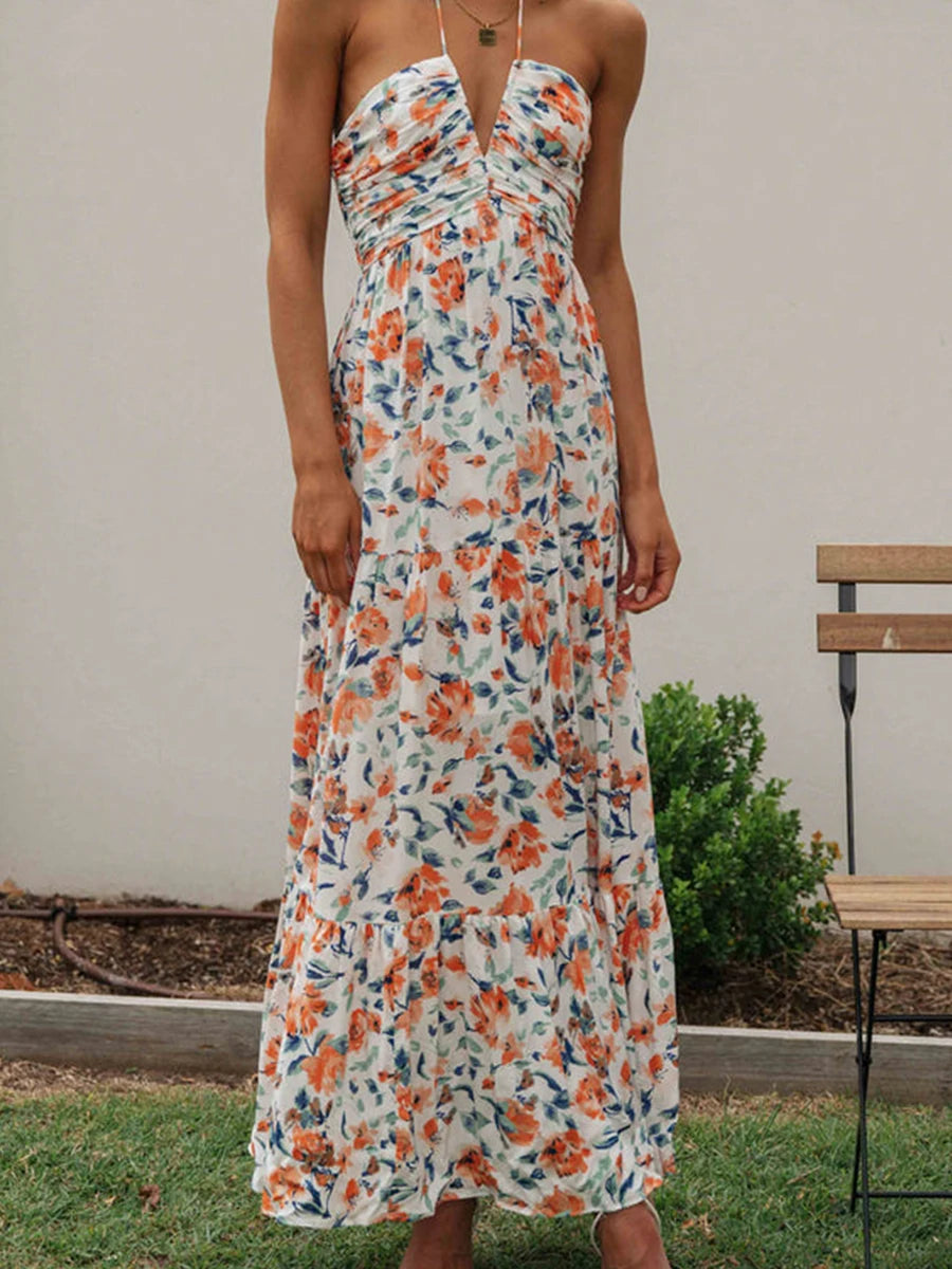 Floral Halterneck Sleeveless Tie-Up Dress for Summer Parties - Image 7