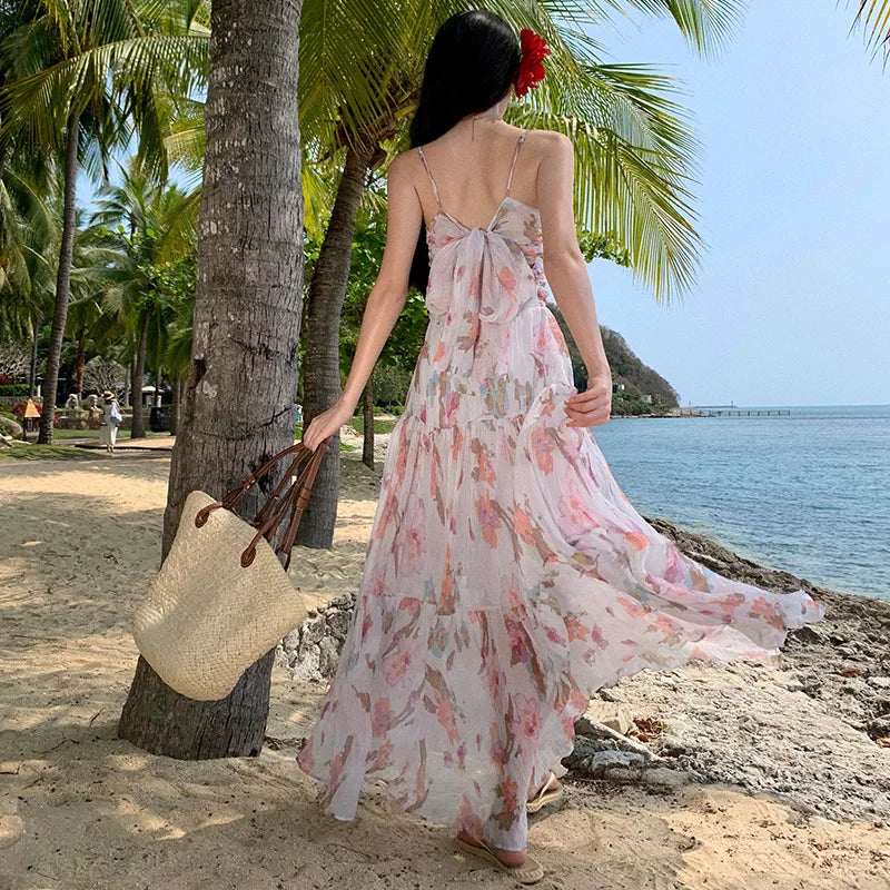 Floral Print Summer Long Dresses Women's Beach Casual Sleeveless - Image 3