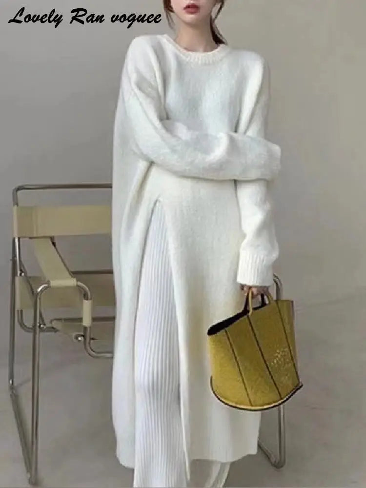 Elegant Long Sleeve Split Oversize Sweater Dress for Women
