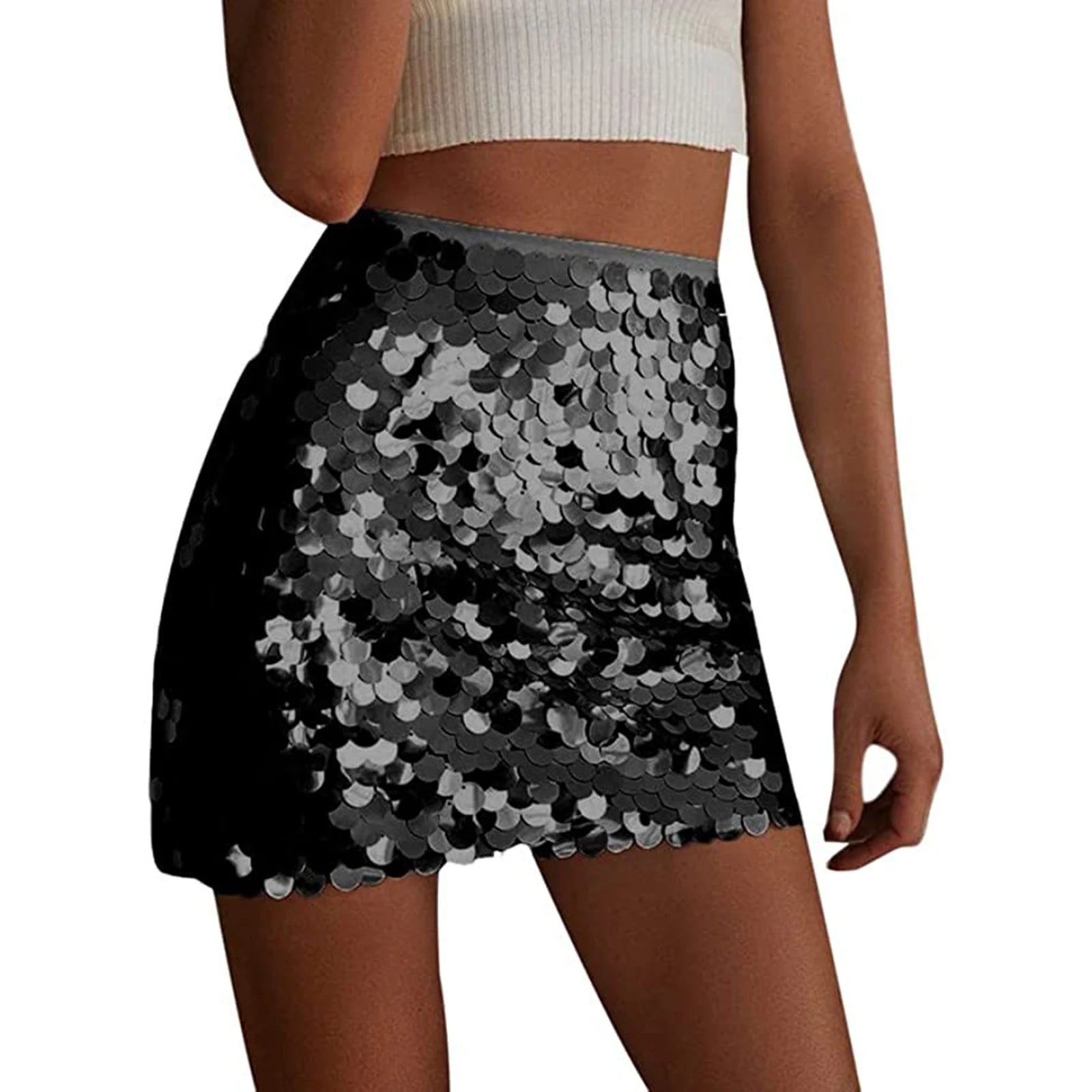 Shiny Sequin High Waist Mini Skirt for Stage Performance - Image 9
