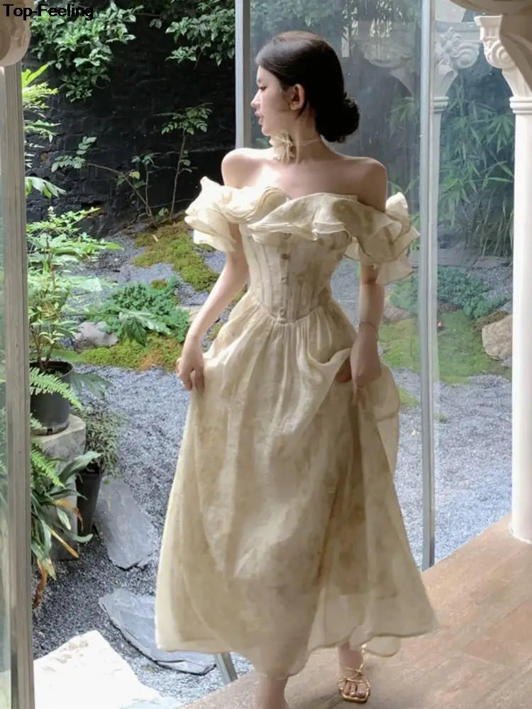 Elegant Slim Ruffles Midi Dress for Women, Summer Evening Wear - Image 3