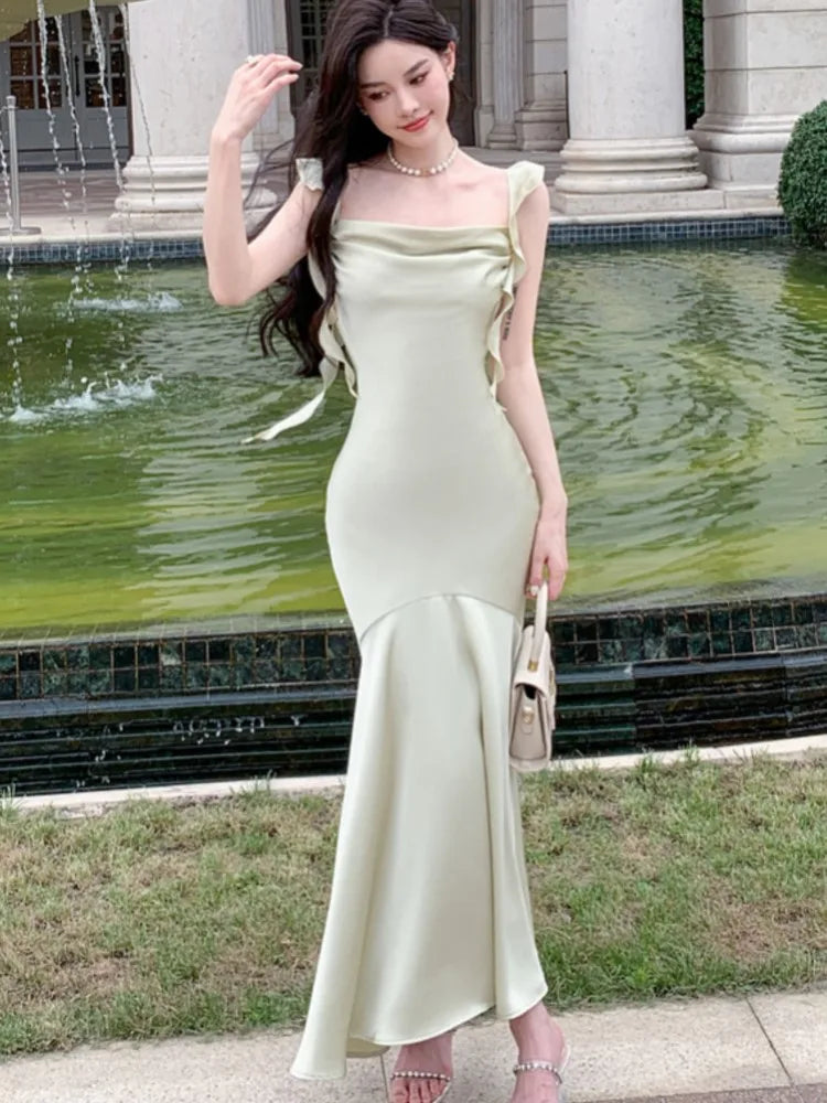 Elegant Satin Mermaid Dress for Women - Summer Wedding Party - Image 4