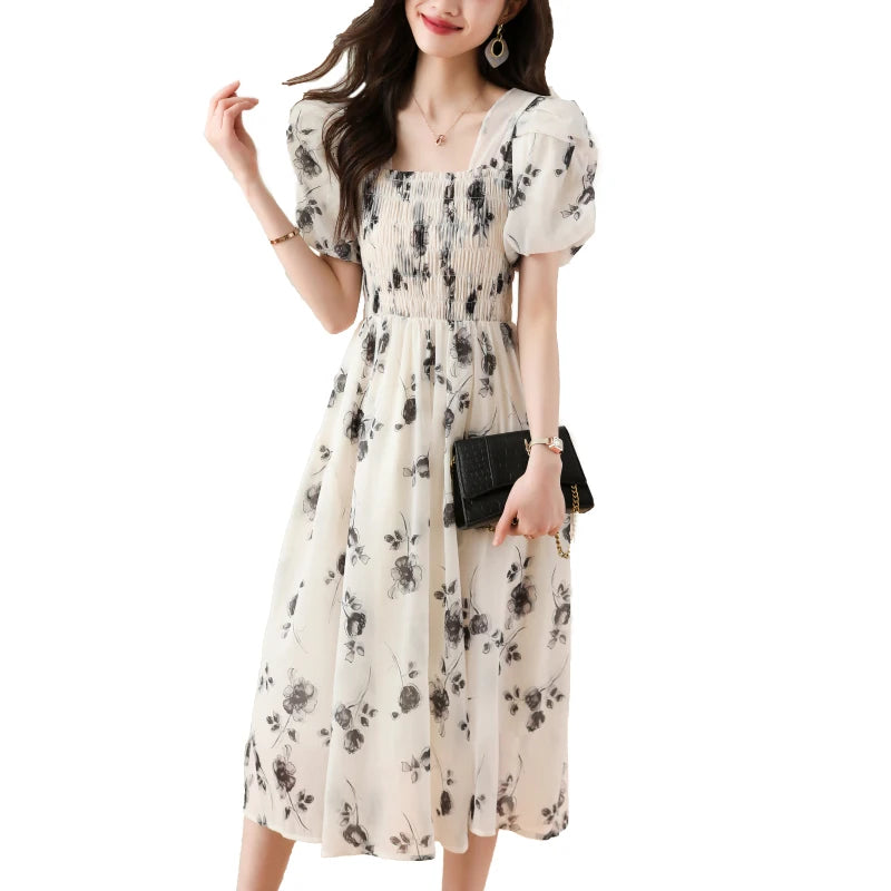 French Elegant White Chiffon Floral Dress â€” Women's Summer Fashion - Image 5