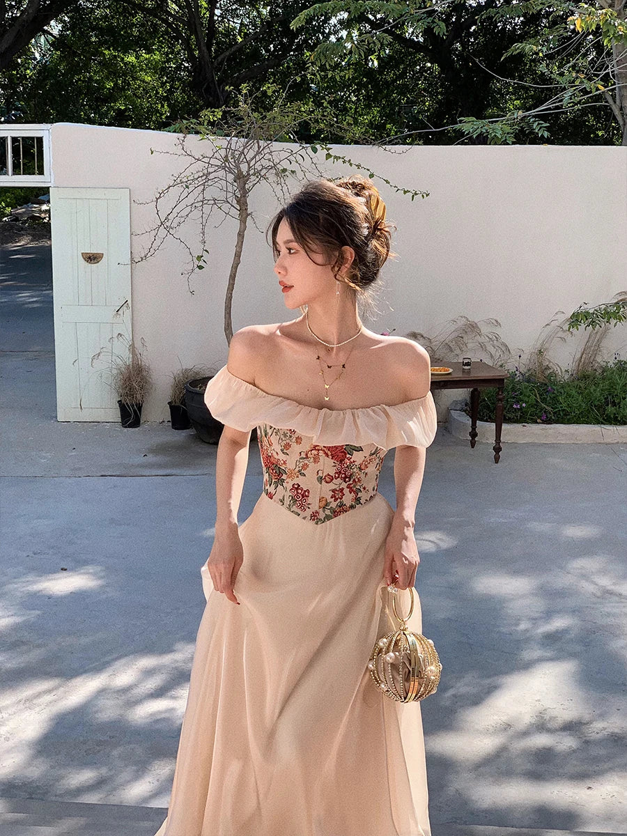 French Vintage Floral Midi Dress for Women Elegant Evening Party - Image 5