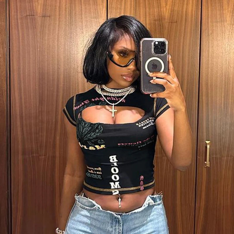 Black Cut Out Crop Tops: Trendy Y2K Streetwear for Women - Image 4