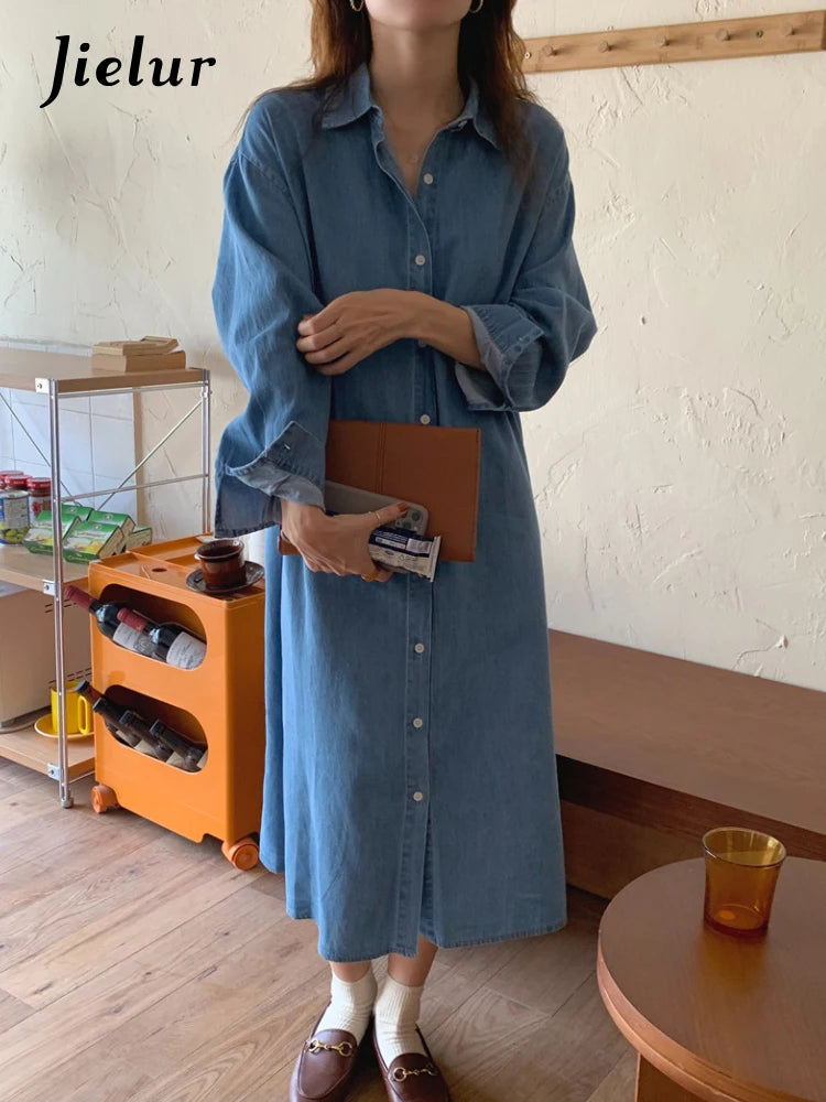 Korean Winter Denim Button Coat Dress for Women