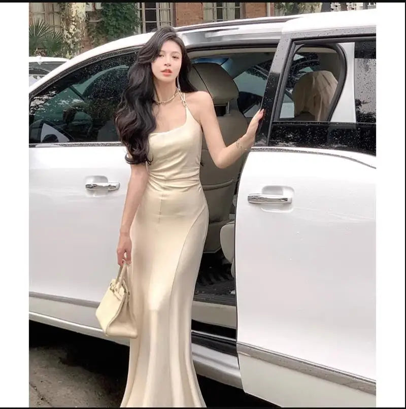 Fall Fashion Slim Sleeveless Dress - Elegant Neck-mounted Long Dress - Image 3