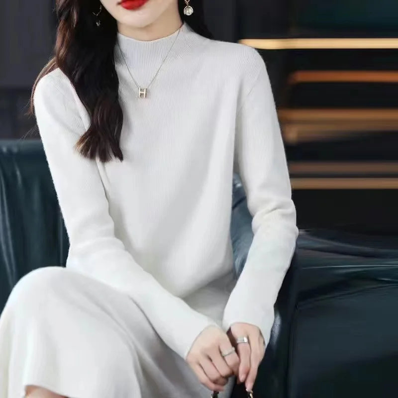 Korean Casual Knitted Midi Dresses Elegant Winter Sweaters for Women