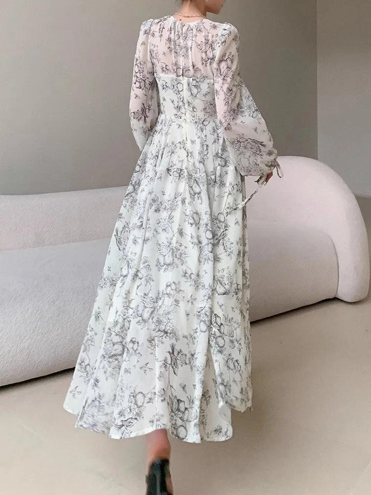 Tie Dyed Chiffon Dress with Unique Retro Pattern, A-Line Dress - Image 5