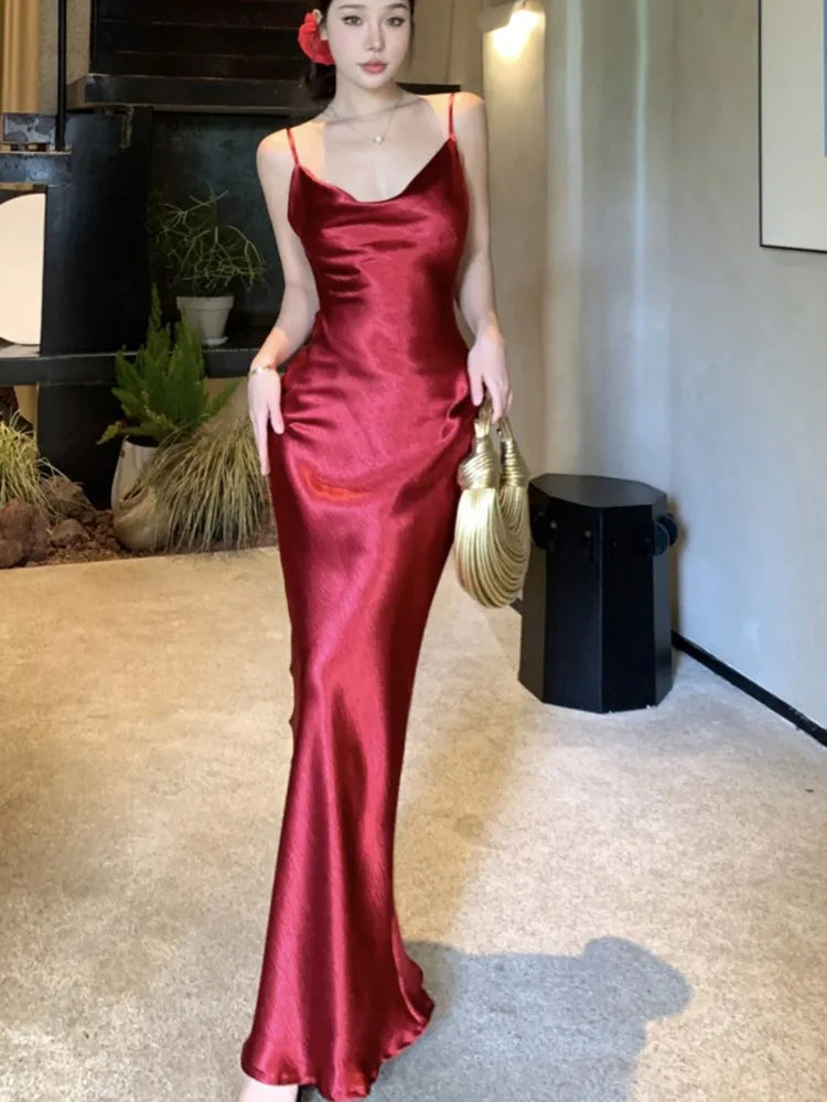 Women's Evening Party Dress Backless Slim Bodycon Mermaid Solid Prom - Image 6