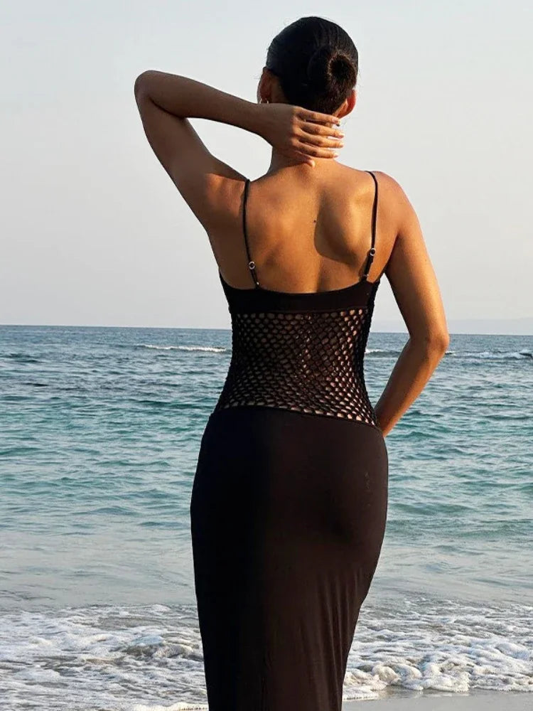Summer Sexy Hollow Out Maxi Dress Spaghetti Straps Evening Party - Image 5