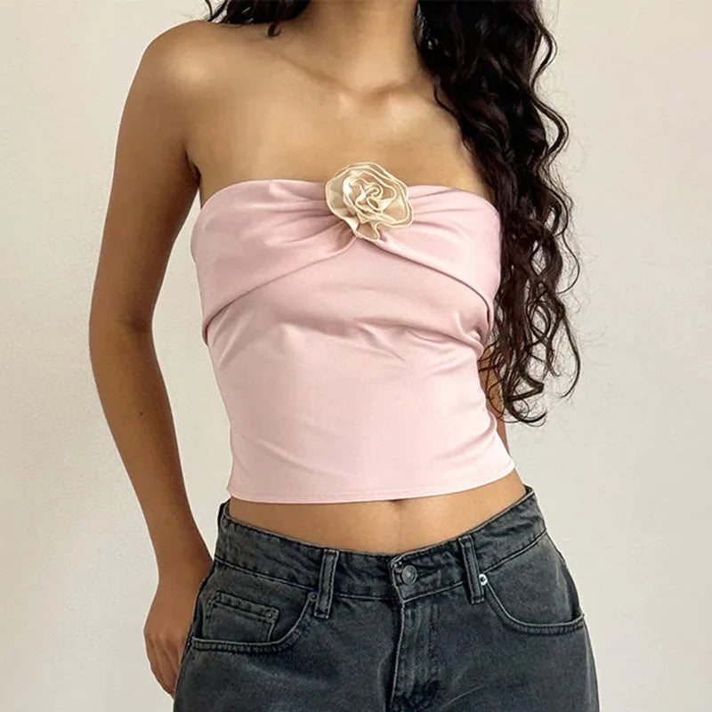 Floral Patchwork Tube Top Sexy Slim Sleeveless Clubwear - Image 4