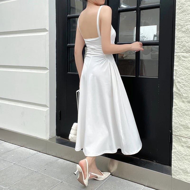 Chic Women's Strap Midi Satin Dress for Spring and Summer - Image 3