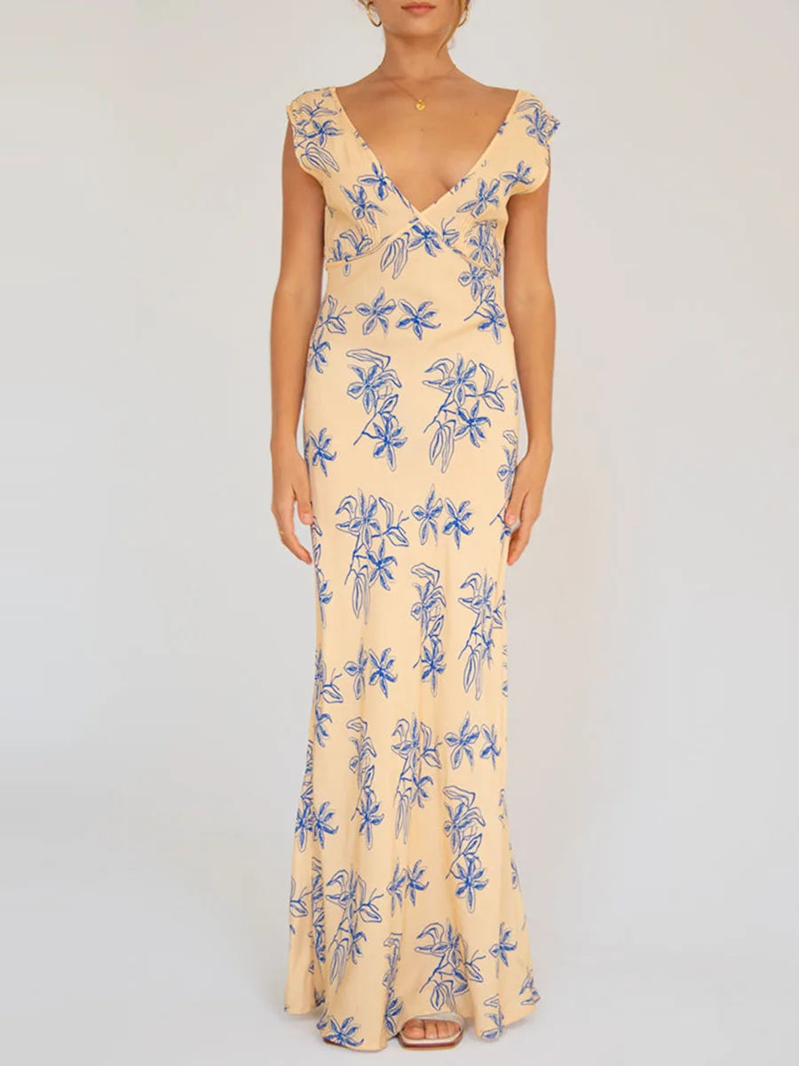 Summer Sleeveless Deep V-neck Backless Bodycon Dress for Vacation Party