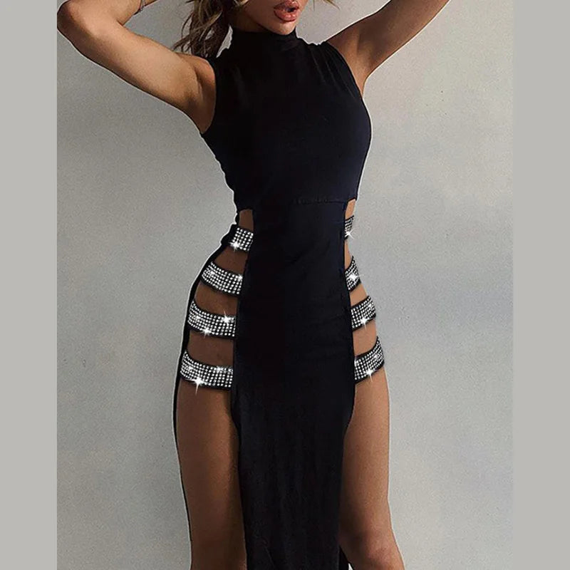 High Slit Studded Maxi Dress for Women - Perfect for Parties