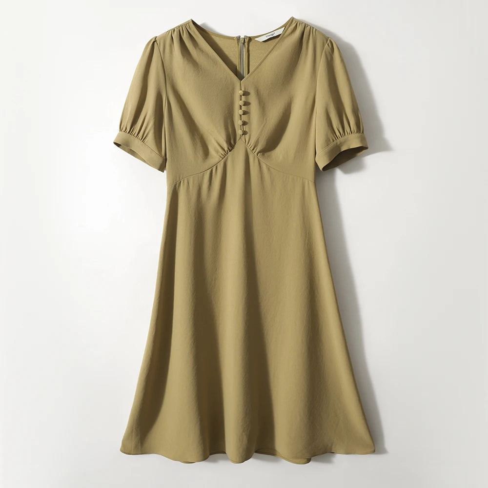 Summer Women's V-neck Chiffon Midi Dress - Vintage Pleats Casual - Image 6
