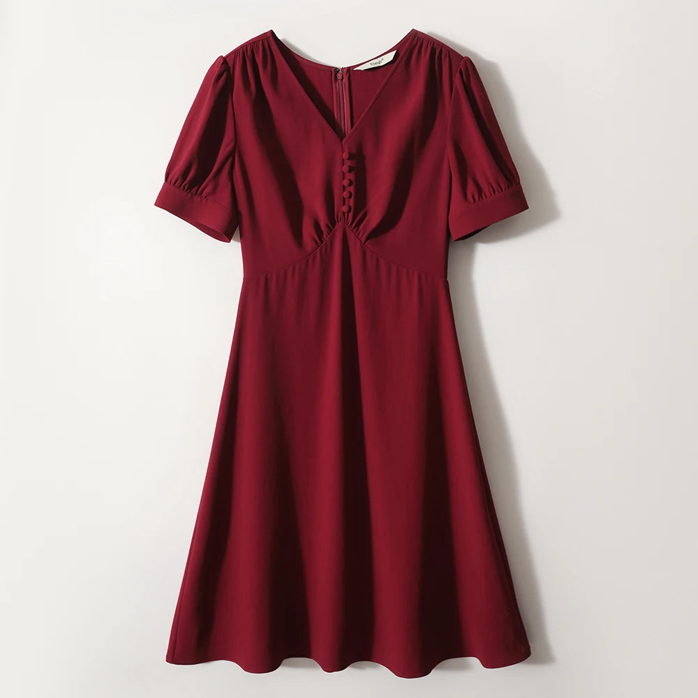 Summer Women's V-neck Chiffon Midi Dress - Vintage Pleats Casual - Image 8