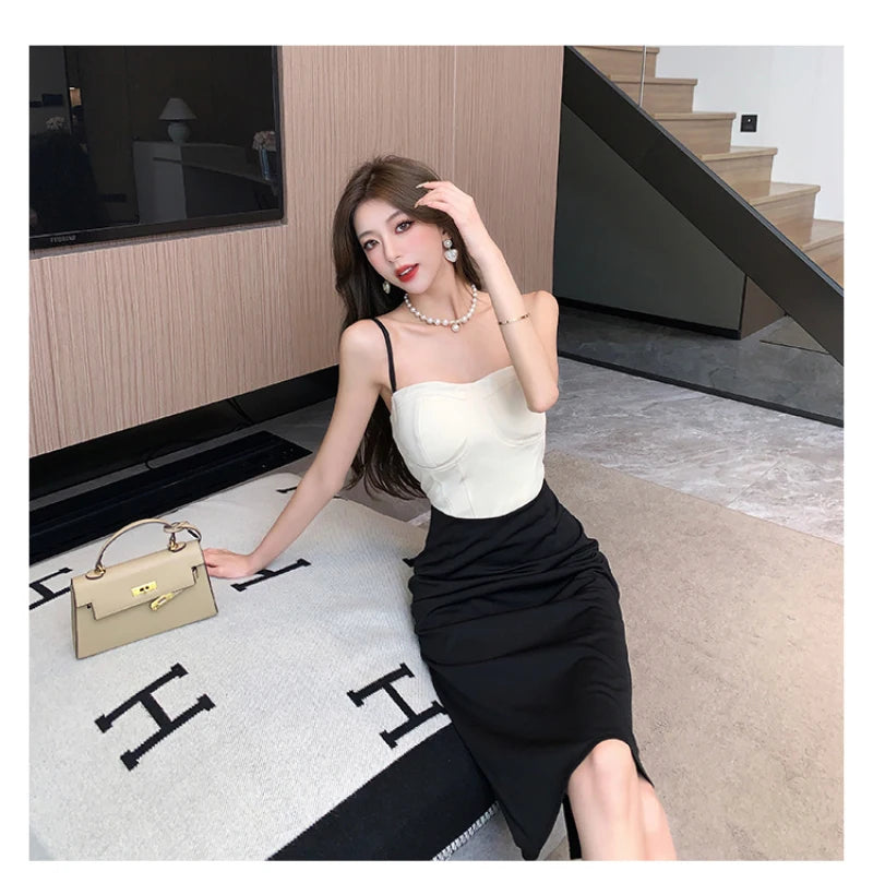 Vintage Color Blocking Midi Dresses for Women Summer Party Elegant - Image 6