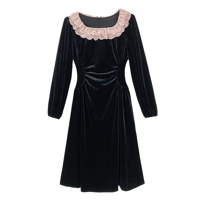 Vintage Lace Square Neck Black Midi Dress for Women - Image 5