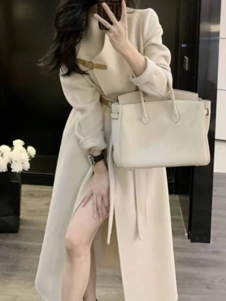 Winter Woolen Coat Women Fashion Vintage Chic Long Jacket - Image 3