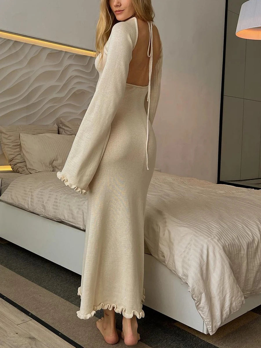 Women's Bodycon Knitted Dress with Backless Tie Detail - Image 8