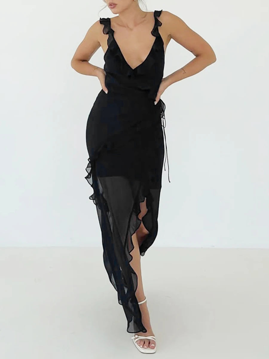 Sleeveless Ruffled V Neck Dress for Women, Casual Summer Party