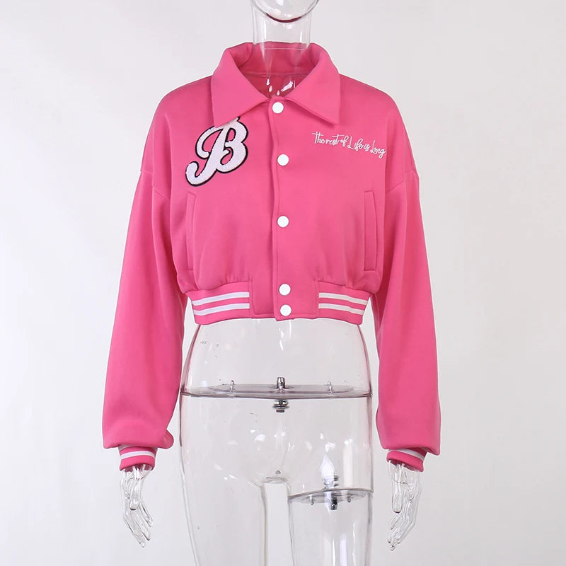 Stylish Women's Embroidered Baseball Jacket with Snap Closure - Image 3